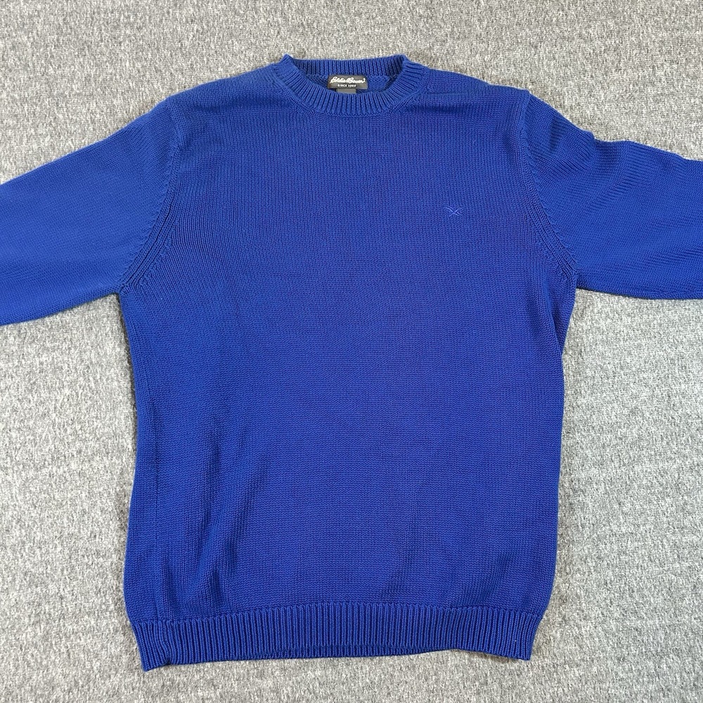Eddie Bauer Blue Chunky Knit Sweater Men Large Tall Mini Goose Cotton Sweatshirt